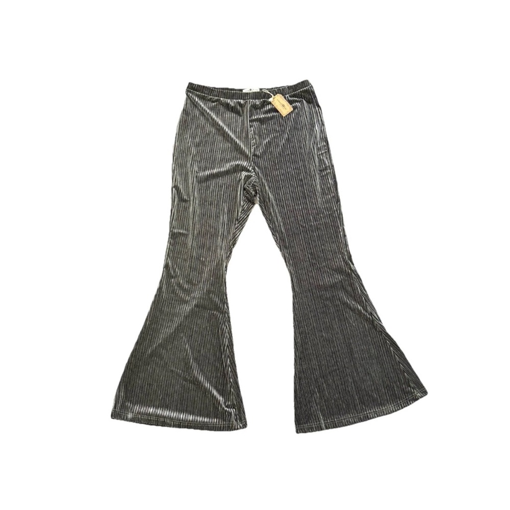 natural life Women’s Velvet Wide Leg Flare Pants New With Tags Green Ribbed